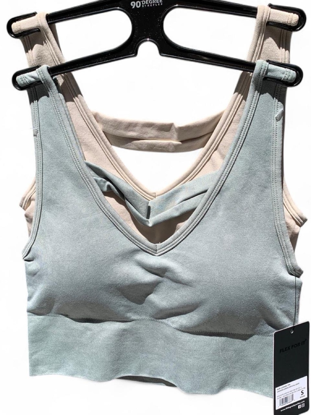 90 Degree By Reflex Seamless V-Neck Bralette in Green/Grey and Cream/Tan-2 Pack